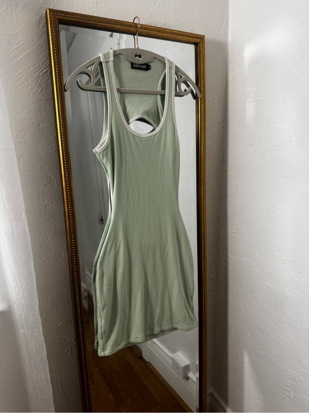 BASICO Sage Green Tank Midi Dress with White Contrast Trim